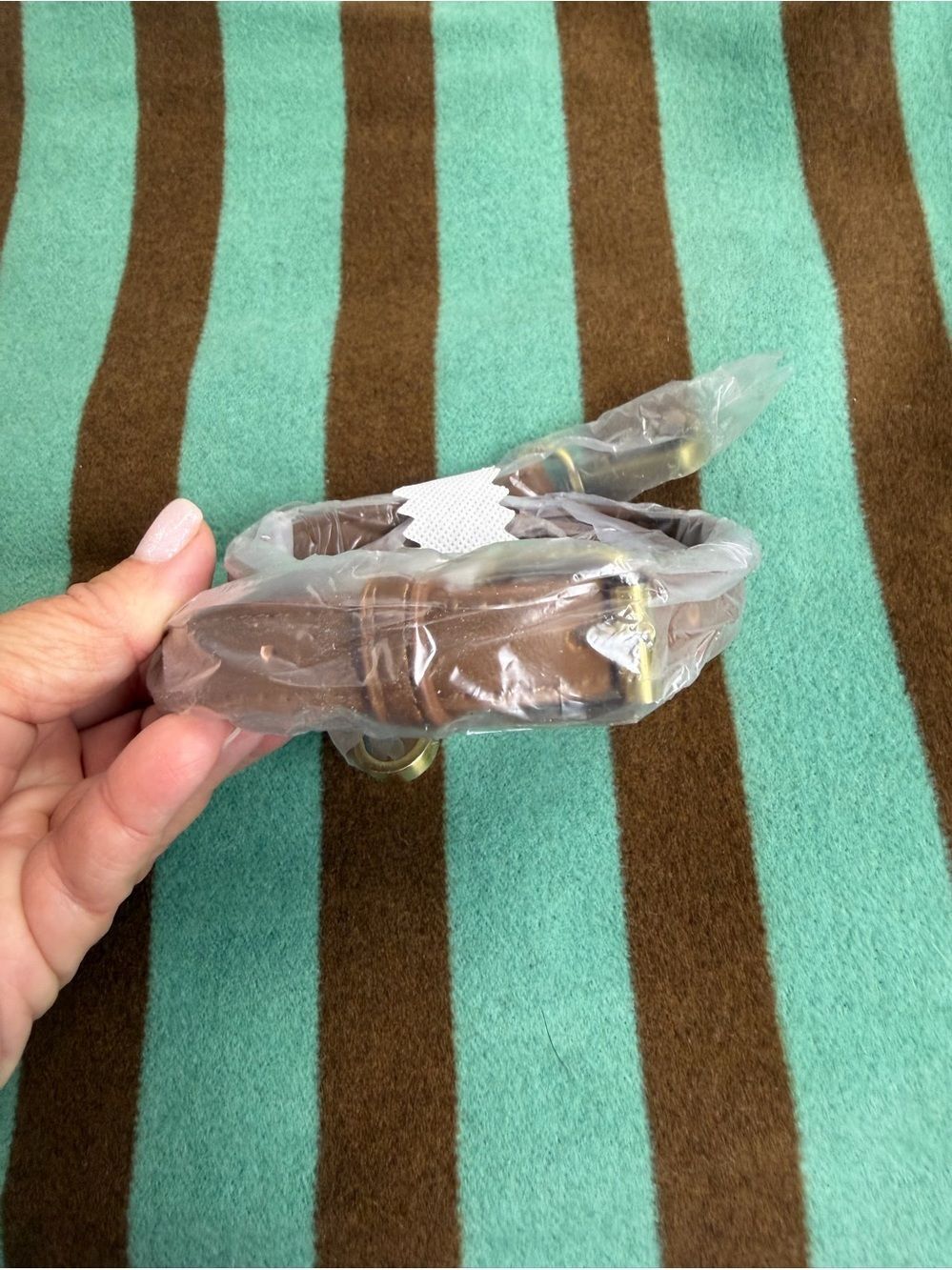 Anthropologie Teal and Brown Striped Shoulder Tote with Wristlet. Artsy. - Picture 3 of 12